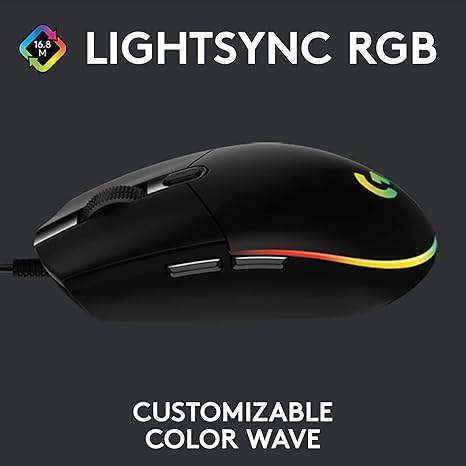 Logitech G203 Wired Gaming Mouse, 8,000 DPI, Rainbow Optical Effect LIGHTSYNC RGB - Image 2
