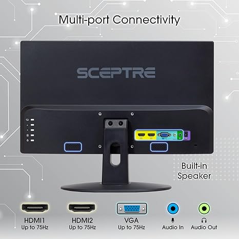 Sceptre 20" 1600x900 75Hz Ultra Thin LED Monitor 2x HDMI VGA Built-in Speakers, Machine Black - Image 2