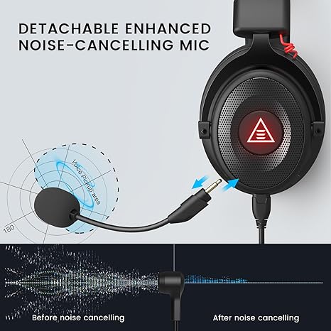 EKSA E900 Pro USB Gaming Headset for PC - Computer Headset with Detachable Noise Cancelling Mic - Image 3