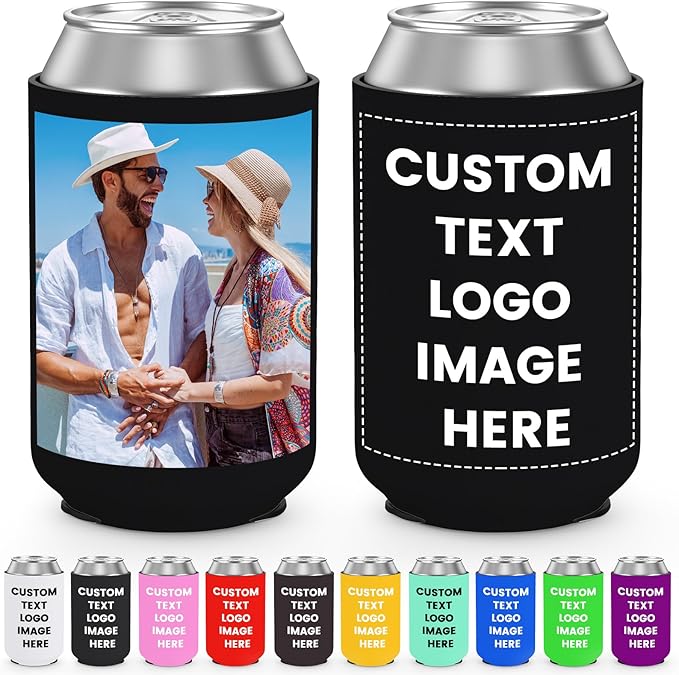 Custom Beer Can Coolers Sleeve, 20 pcs Customize Can Cooler with Photo Text LOGO